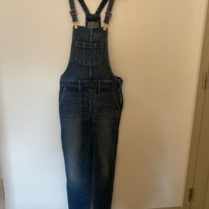 Cropped denim overalls